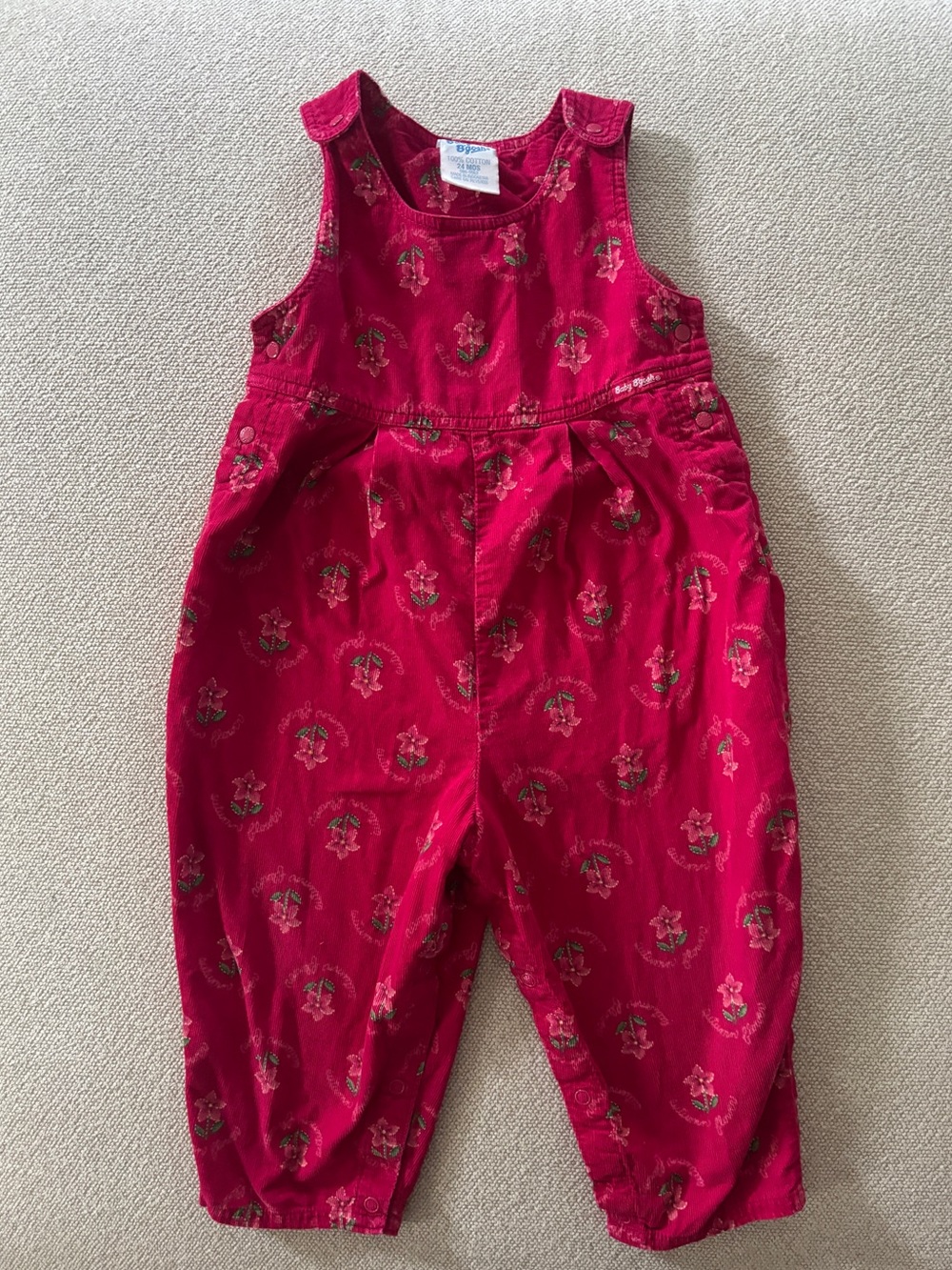 Vintage Osh Kosh 24M Autumn Flower Floral Corduroy Jumpsuit Overalls Red & Pink
